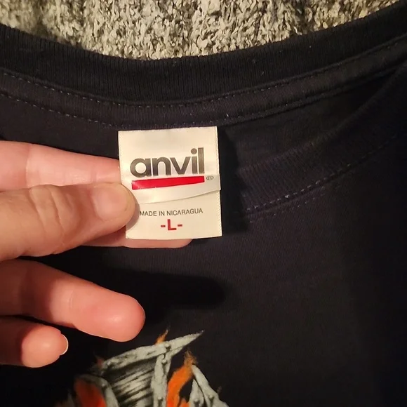 Anvil Black Short-Sleeve Tee with Flaming Skull Graphic - Picture 3 of 4